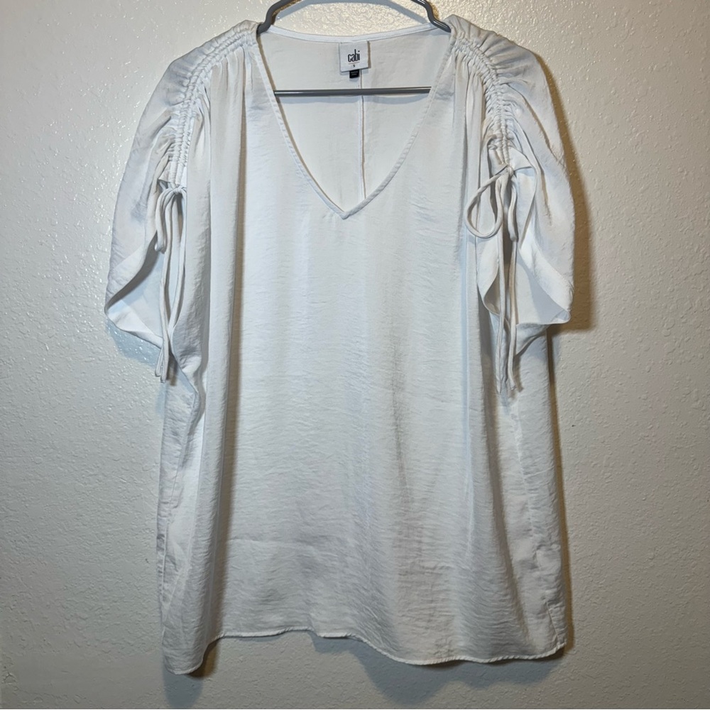 CAbi Seaside Sheer White Boho Lightweight Scrunch Sleeve Size Small Coastal